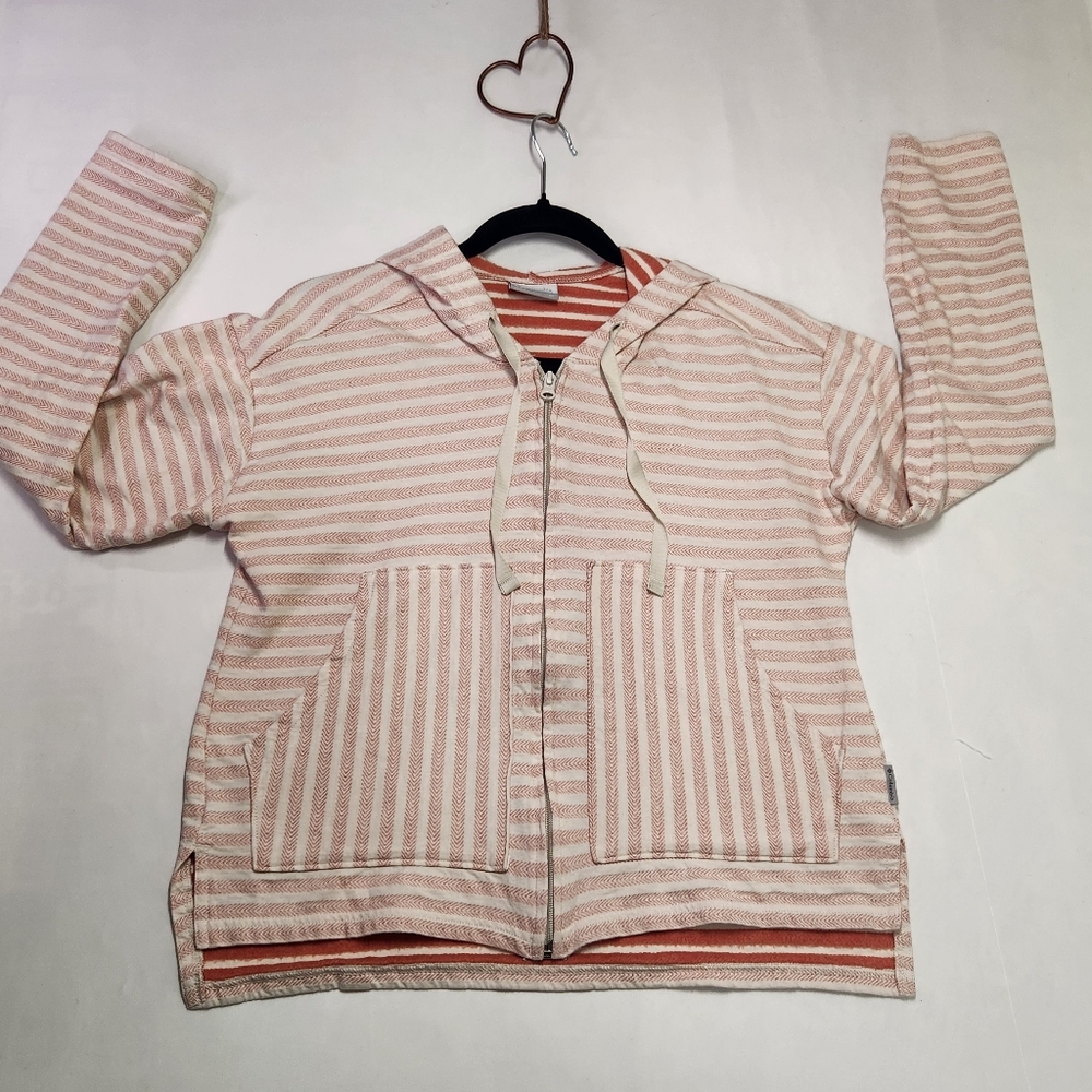 ⭐️Columbia Striped Full Zip Hoodie Jacket Medium Peach Coral Ivory Boho Coastal